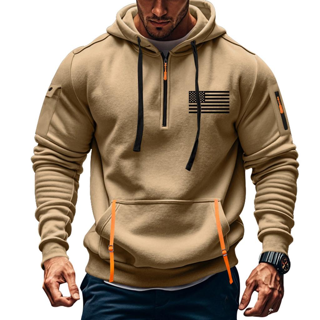 Men's Printed Sweatshirt Hoodie Zipper Arm Pocket Cardigan Men's Sports Large Size Casual Hoodie