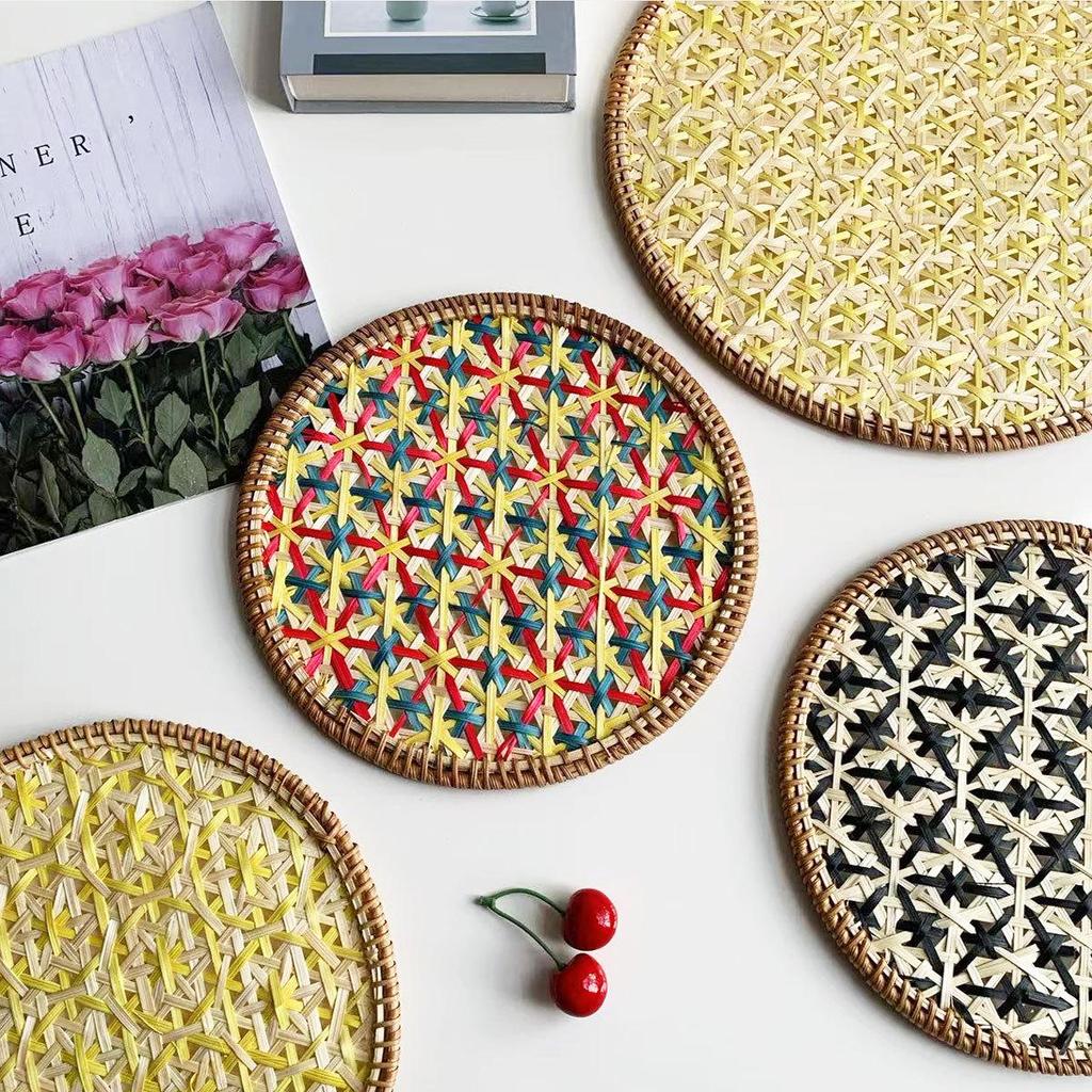 Ethnic Bamboo Weaving Handmade Coaster Set - Heat Resistant Round Placemats for Kitchen & Restaurant