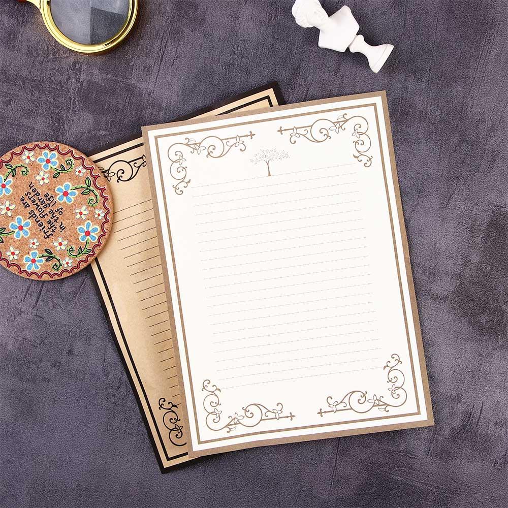 

Кружевная сторона Винтажный подкладка Европейский стиль Письменный блок Бумага для писем Канцелярская бумага Письменные письма коричневый