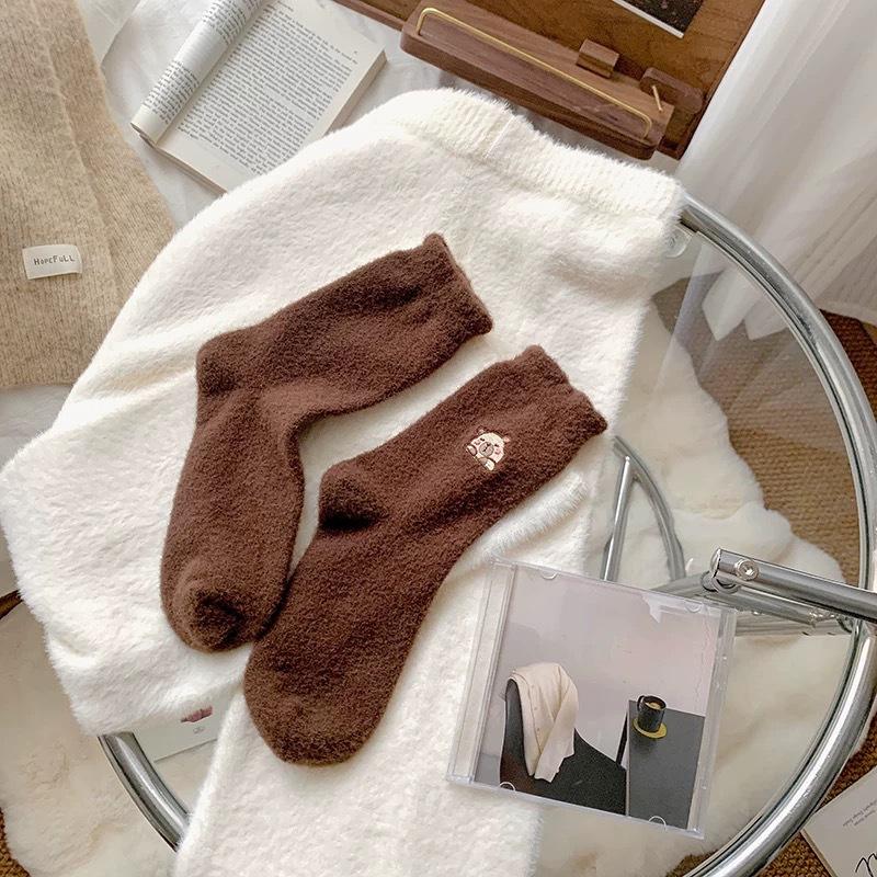 1/5 Pairs Cozy Hairy Mink Cute Capybara Mid-Calf Socks Women Autumn Winter Thicken Warmer Socks Sleep Floor Home Fluffy Sockings