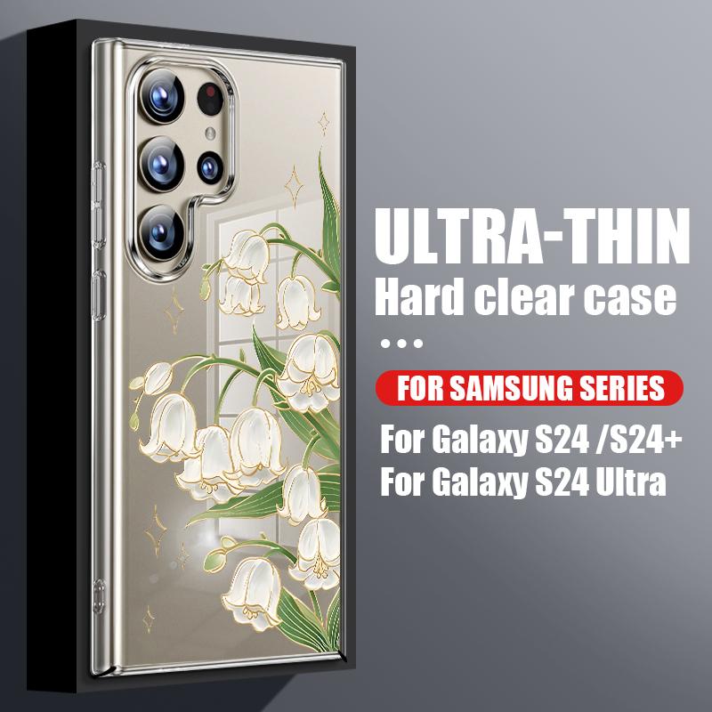 

Синій фіолетовий квітковий чохол для Samsung Galaxy S26 S25 S24 Ultra S23 S21 FE S22 Plus A53 A54 A34 A15 A25 A35 A55 A26 A36 A56 5G Тонкий прозорий жорсткий чохол Samsung S23 FE прозорий