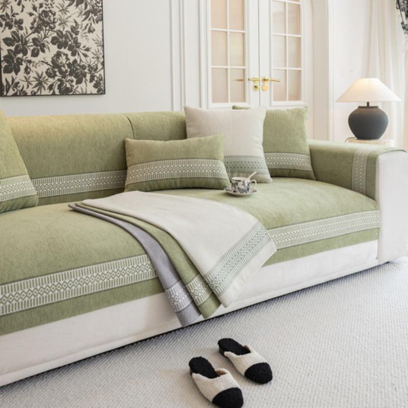 Chenille Sofa Cushion, Universal Seat Cushion for All Seasons, Non-slip, Nordic Simple Green Simple Sofa Cover, Cloth Towel