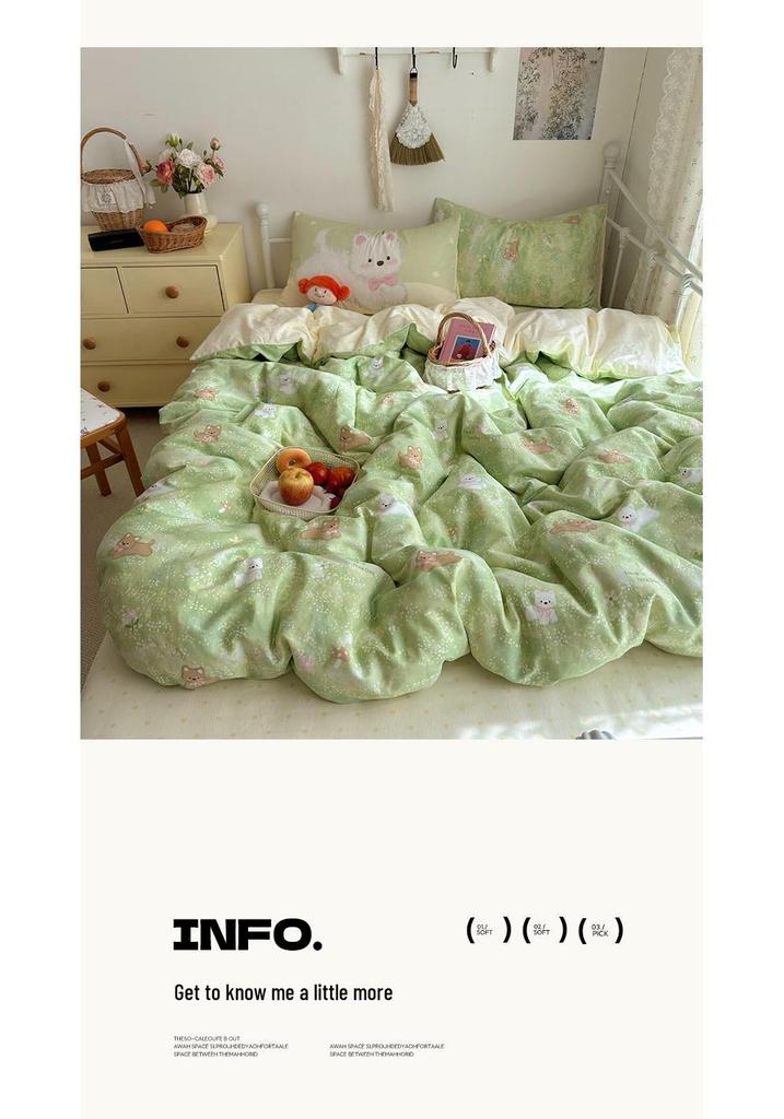 Adorable Puppy Cartoon Cotton Bedding Set, 1.2m Student Dorm - Includes Bed Sheet, Duvet Cover, and Pillowcase.