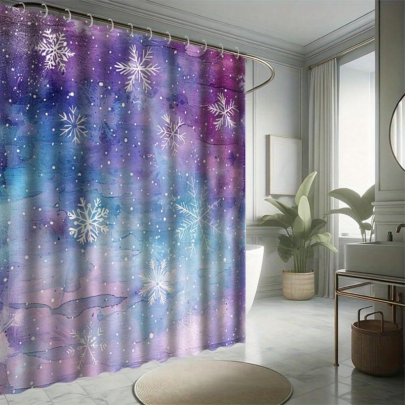 Hexagonal Snowflake Shower Curtain Set, Beautiful Snowy Scenery, Fantastic Art, Bathtub Partition, Modern Bath Decor