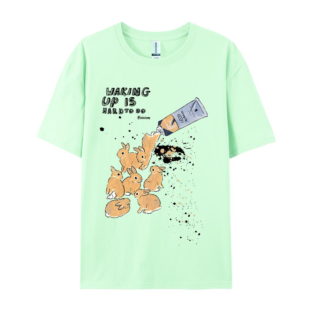 American Retro Rabbit Print Short Sleeved T-shirt For Women Men In Harajuku Lazy Style Pure Cotton Versatile Round Neck Tee