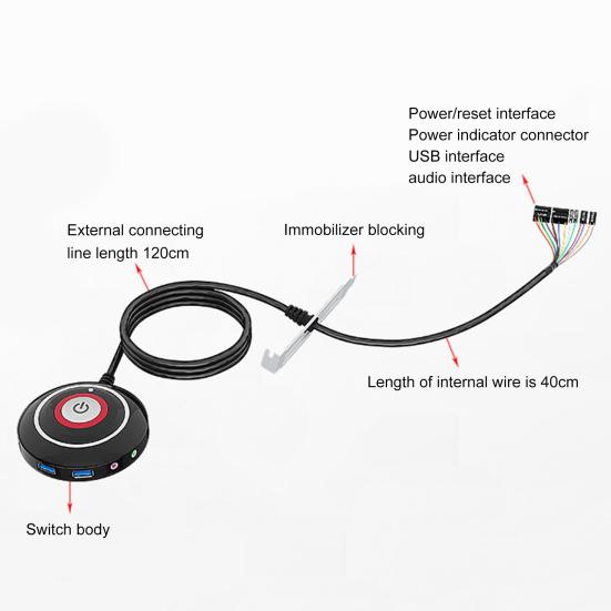 Desktop Switch Multi-function USB Audio Anti-theft Interface Dual Big Button Sensitive PC Reset