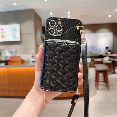 Peněženka na zip Crossbody Pouzdro na telefon pro IPhone 16 15 14 13 12 11 Pro XS Max X XR 7 8 Plus Držák na karty Šňůrka Kožený kryt