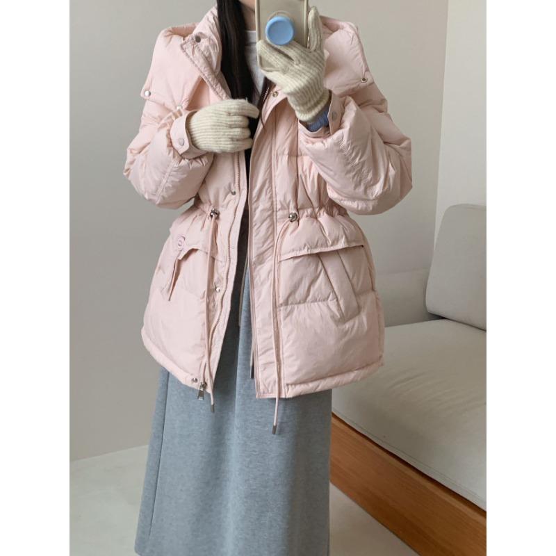 Medium and Long Hooded Down Jacket Women's Winter Fashion Sweet Small Zipper Warm White Duck Down Jacket Tide