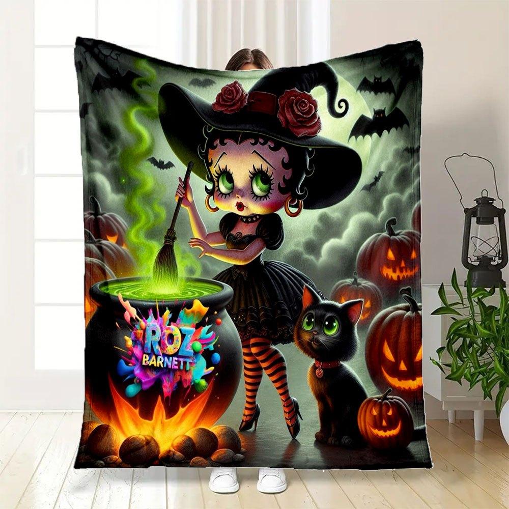 Halloween Witch Art Print, Blanket Flannel Throw Blanket for Sofa, Bed, Travel, Camping, Office, Couch, Chair 75X95CM
