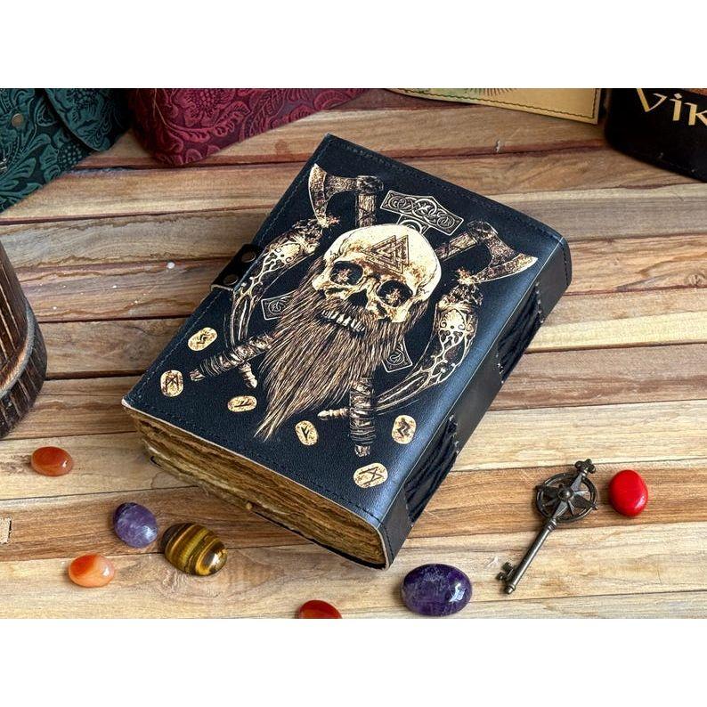 Handmade Leather Journal Valhalla Viking Vegvisir Journal For Traveling Sketchbook Blank Notebook For Men Women Birthday Anniversary Gift