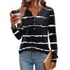 Women's Fashionable Casual V-neck Blouse Button Long-sleeved Pullover T-shirt Top