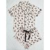 Women European Style Casual Printed Short Sleeve Shorts Pajama Two Piece Set Home Loungewear