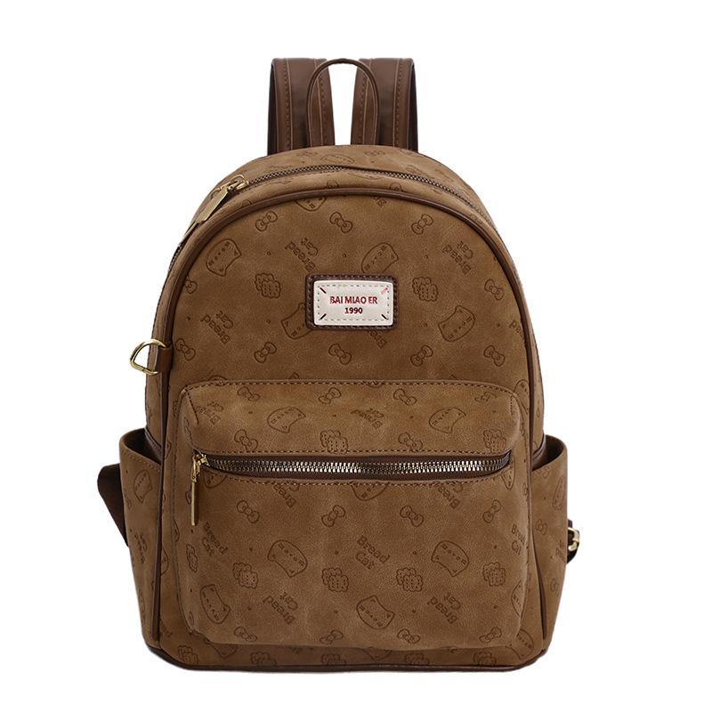 Schoolbag Retro Matte Large-capacity Backpack Bag Women's 1011 New Bag Simple Schoolbag Cute Embossed Women's Bag