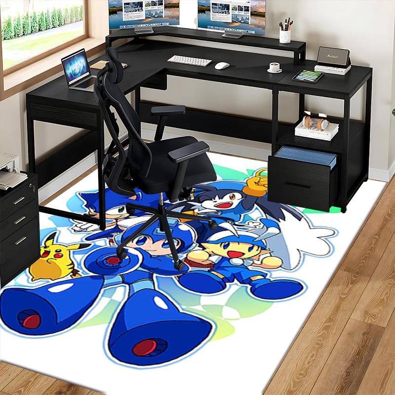 1pc Sonic, Mega Man, Pikachu Anime Cartoon Design Office Chair Mat - Non-Slip Carpet for Home Decor, Gaming Room, Seasonal Gift.Y055