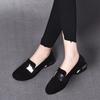 Low-heeled Round Head Buckle Casual Single Shoes Women's New Autumn Black Light Mouth Temperament Thick-heeled Commuter Shoes