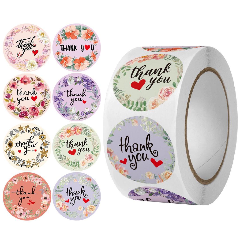 500 Self-Adhesive Thank You, Dessert, Cake, & Baking Stickers - Cartoon & Floral Styles for Children & Wedding Rewards