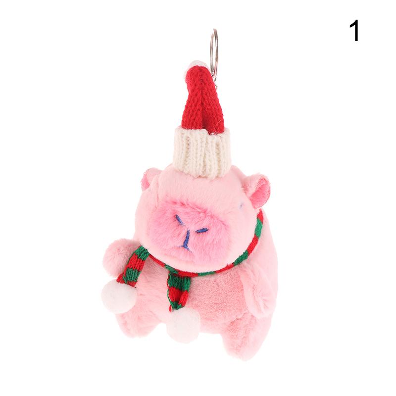 Kapybara Vánoční ozdoba Klíčenka 2025 Vánoční panenka Hračka Rok Dárková panenka Kreslené plyšové zvířátko Kroužek na klíče Pár