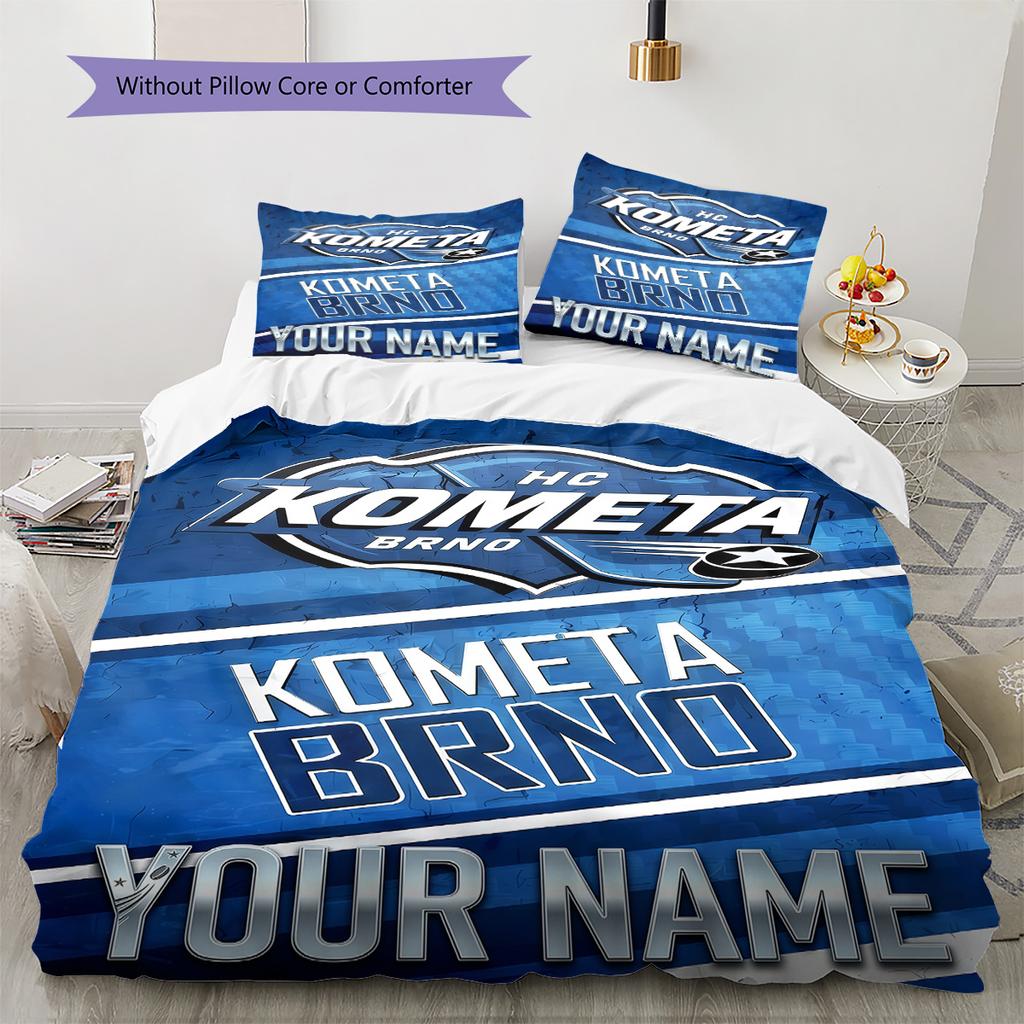 Personalizowana Pościel HC Kometa Brno, Zestaw Kołdra Poszewka na Kołdrę Poszewka na Poduszkę Domowy Prezent Urodzinowy(1 * poszwa na kołdrę + 2 * poszewki na poduszki, bez rdzenia) -HE67