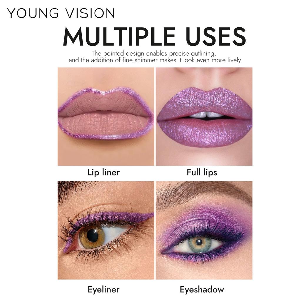 Glitter Lipstick Long-Lasting Shimmering Finish for Bold and Glossy Lips Easy Contour Multi-Use for Lips, Lip Liner, Eyeshadow, and Eyeliner