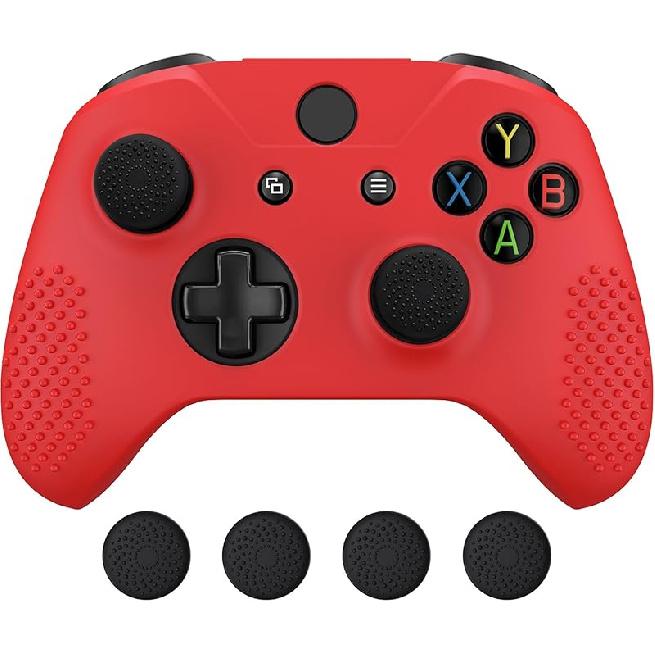 eXtremeRate PlayVital Soft Anti-Slip Silicone Controller Cover Skins Thumb Grips Caps Protective Case for Xbox One X S Controller - Black