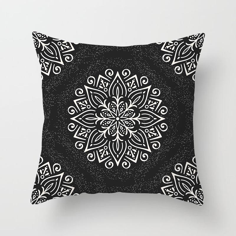 Black and White Ethnic Style Elephant Print Car Cushion Cover Sofa Pillow Cover Homewares