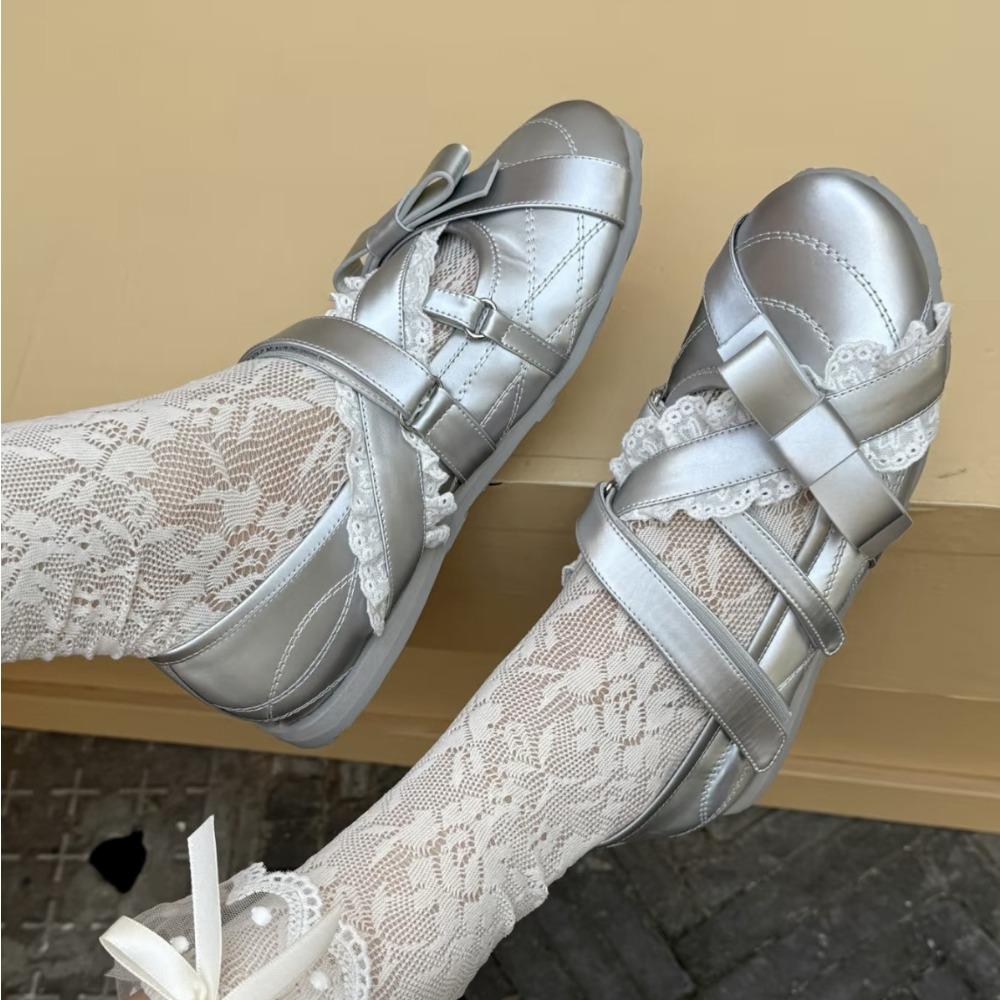 Flat Shoes for Women's 2026 Spring New Round Toe Shallow Mouth Solid Color Ballet Bow Casual Flat Heel Thick Soled Womens Shoes