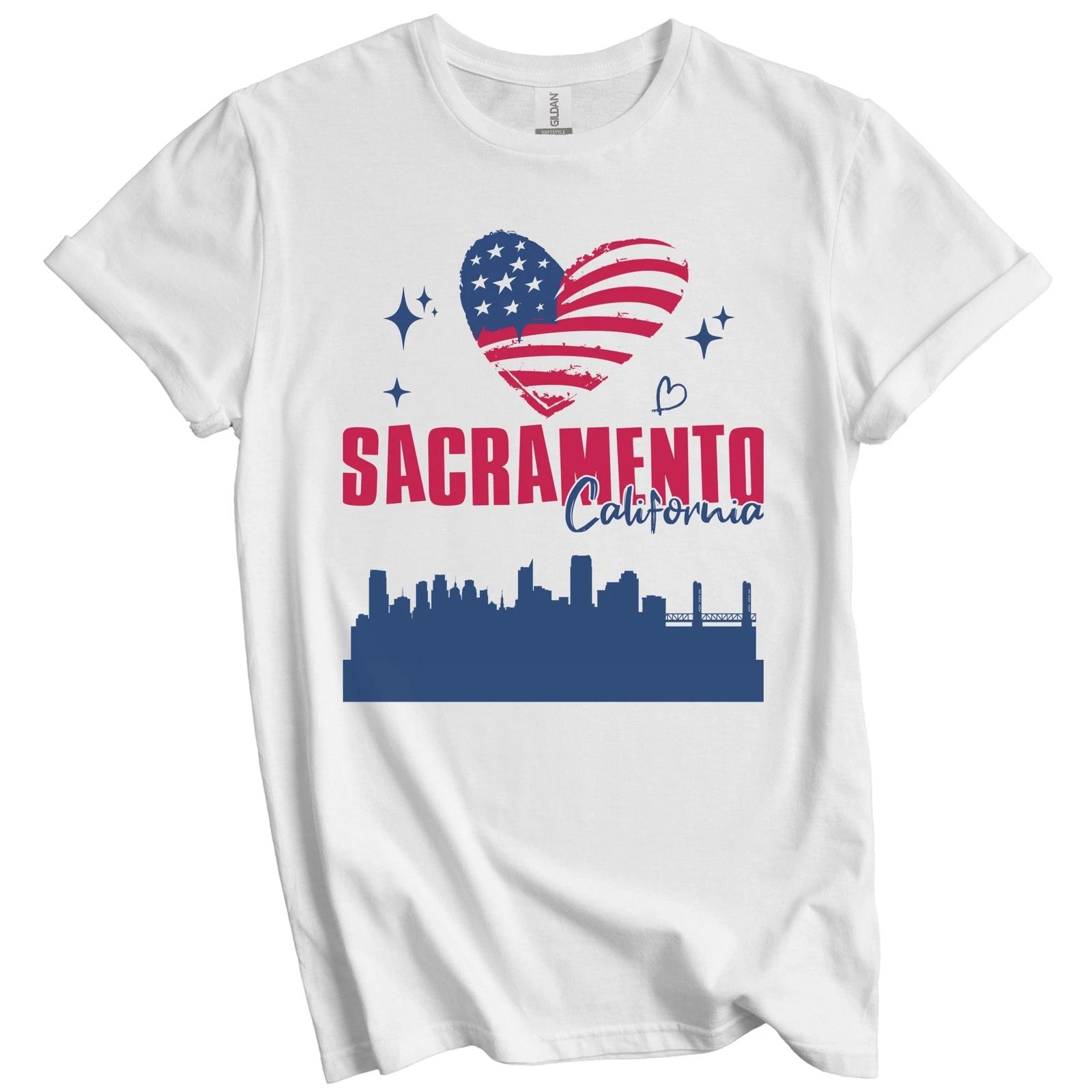 Sacramento California Skyline American Flag Heart 4th of July T-Shirt XL