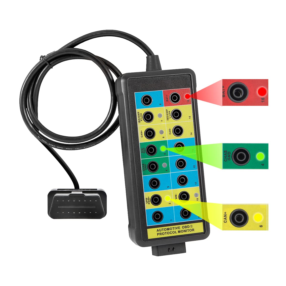 

CMTOOL OBD2 Breakout Box с LED-индикатором Профессиональный 16-контактный OBD Breakout Box чёрный