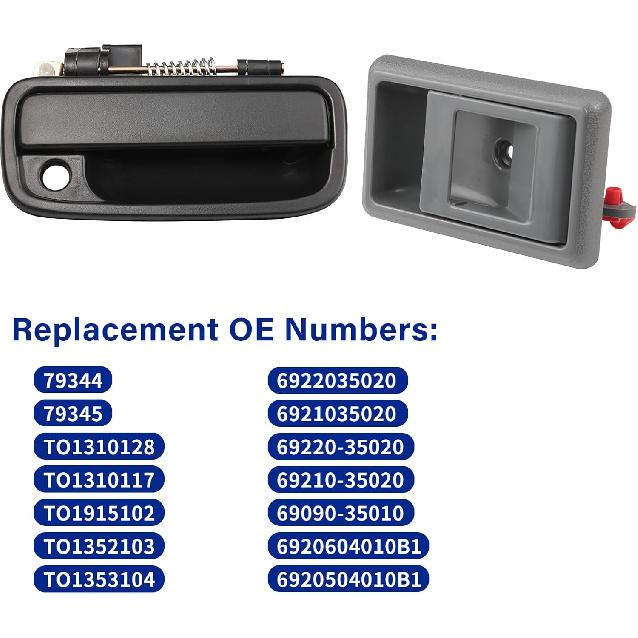 Exterior Door Handle & Interior Door Handle Set Compatible With 1995-2000 Toyota Tacoma,Replaces# 69220-35020, 69210-35020,6909035010