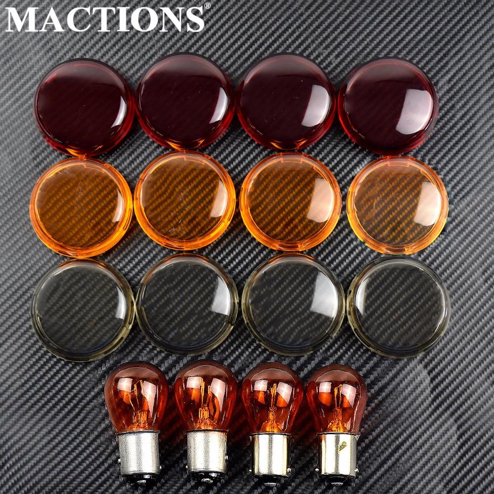 4pcs Turn Signal Light Indicator Lens Cover With Light Bulb For Harley Touring Road King Sportster XL 883 Dyna Softail Heritage