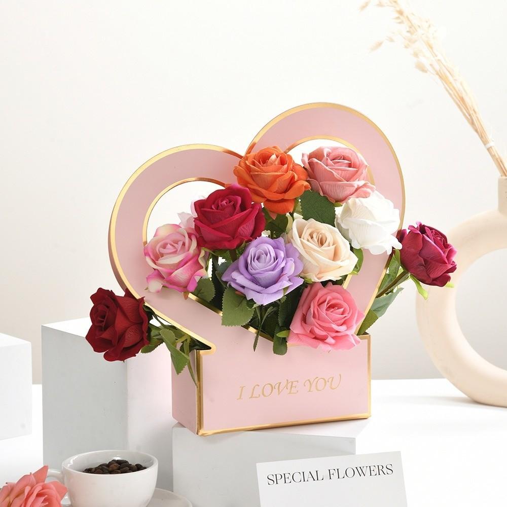 2Pcs Heart-Shaped Flower Wrapping Paper Box Handheld Foldable Portable Bouquet Packaging Box Gift Packing Box