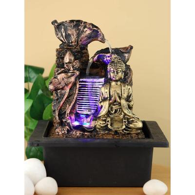 Sitting Gautam Buddha Indoor Water Fountain with Led Lights for Office, Home Decor