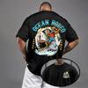 Stylisches Hai-Print T-Shirt Herren Oversized 100% Baumwolle Kurzarm T-Shirt Sommer Retro Streetwear Harajuku Punk Top