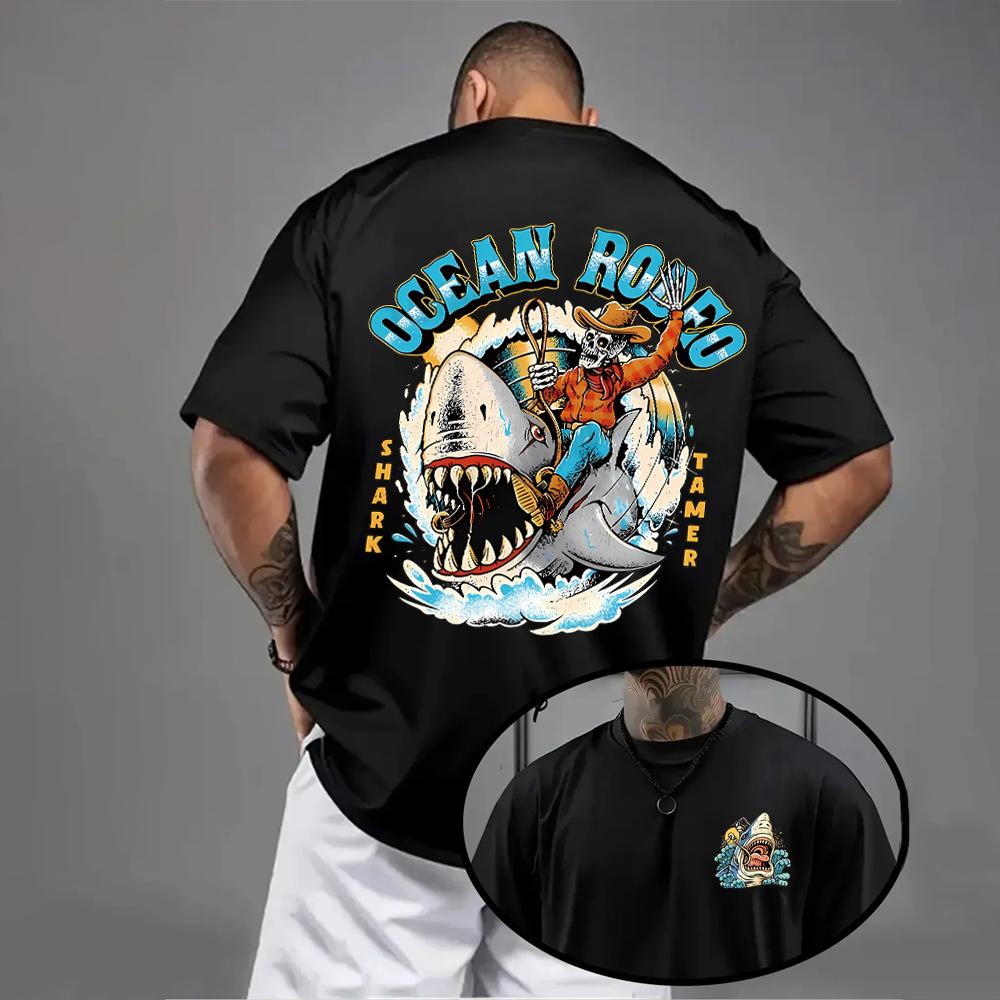 

Stylish Shark Print T Shirt Men Oversized 100% Cotton Short Sleeve T-Shirt Summer Retro Streetwear Harajuku Punk Top S