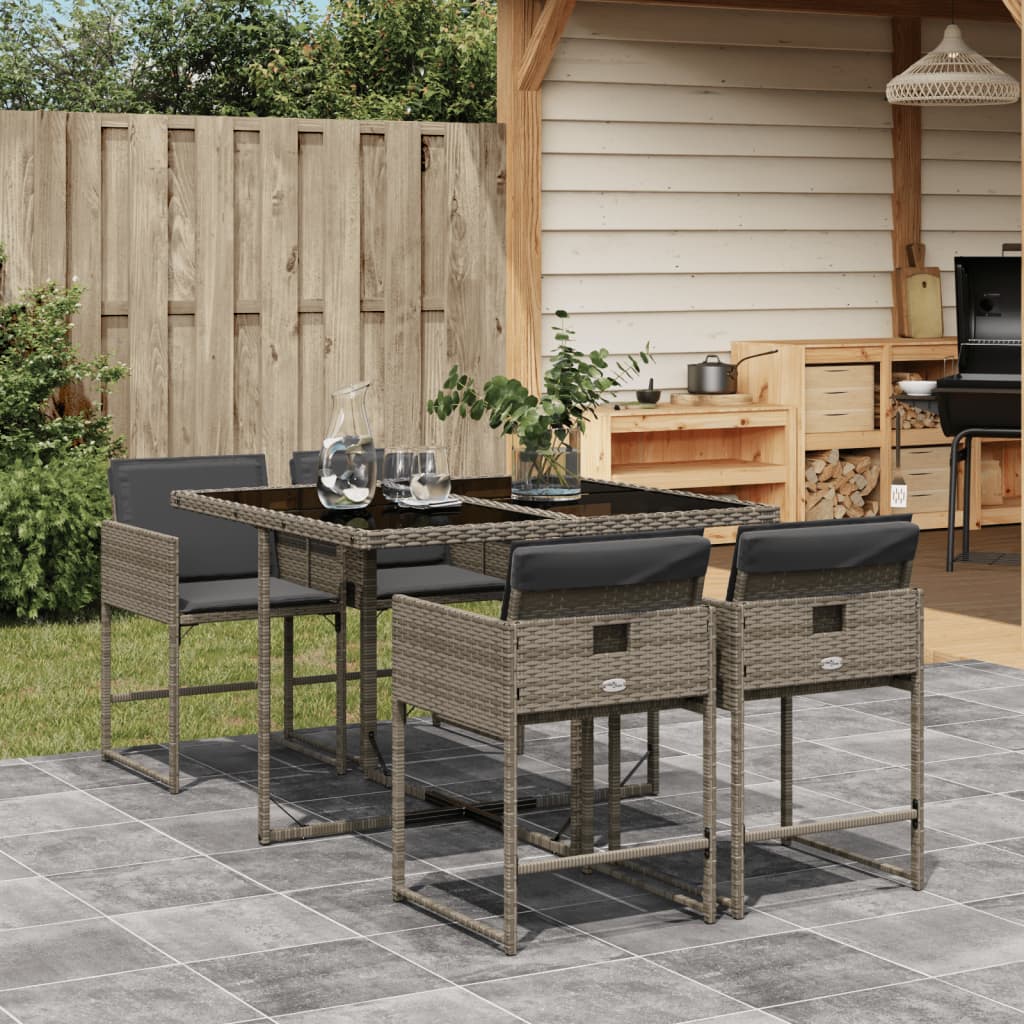 Vidaxl 5-Cz. Garden Furniture Set With Cushions, Grey, PE Rattan
