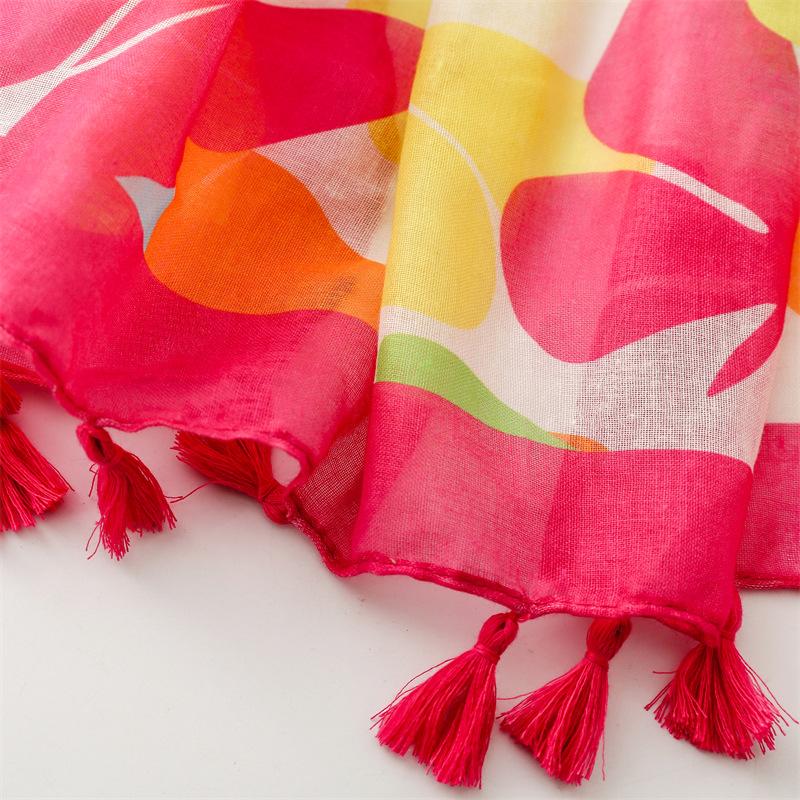 Ladies Scarf Thin Yarn Silk Scarf Spring and Summer Colorful Flower Fringed Shawl
