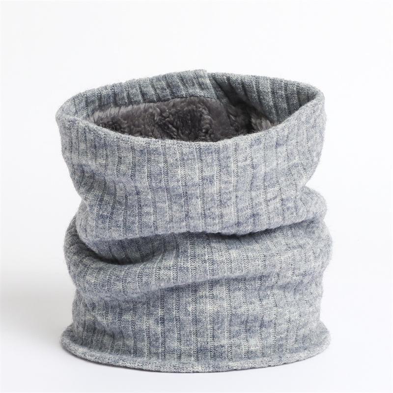 Unisex Winter Knitted Wool Scarf & Elastic Headband - Solid Color, Plus Velvet, Thickened, Warm, Striped Design.