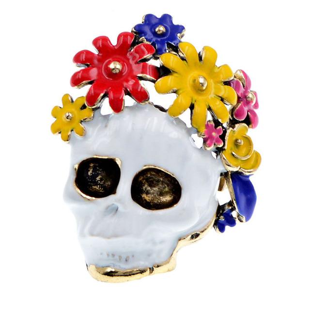 

Новый череп с эмалированным цветком, броши в виде зомби-невесты, брошь в виде головы скелета, булавки для женщин и мужчин, ювелирные изделия, 3 цвета, подарки
