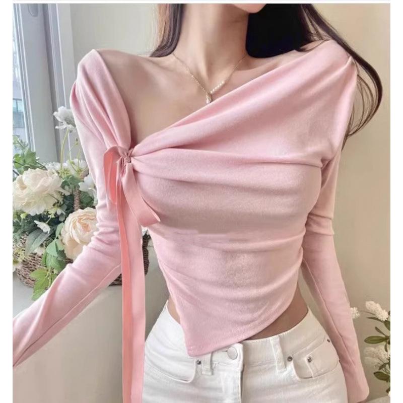 Korean Style Women s Off-Shoulder Bow T-Shirt & Skirt Shorts Set One size
