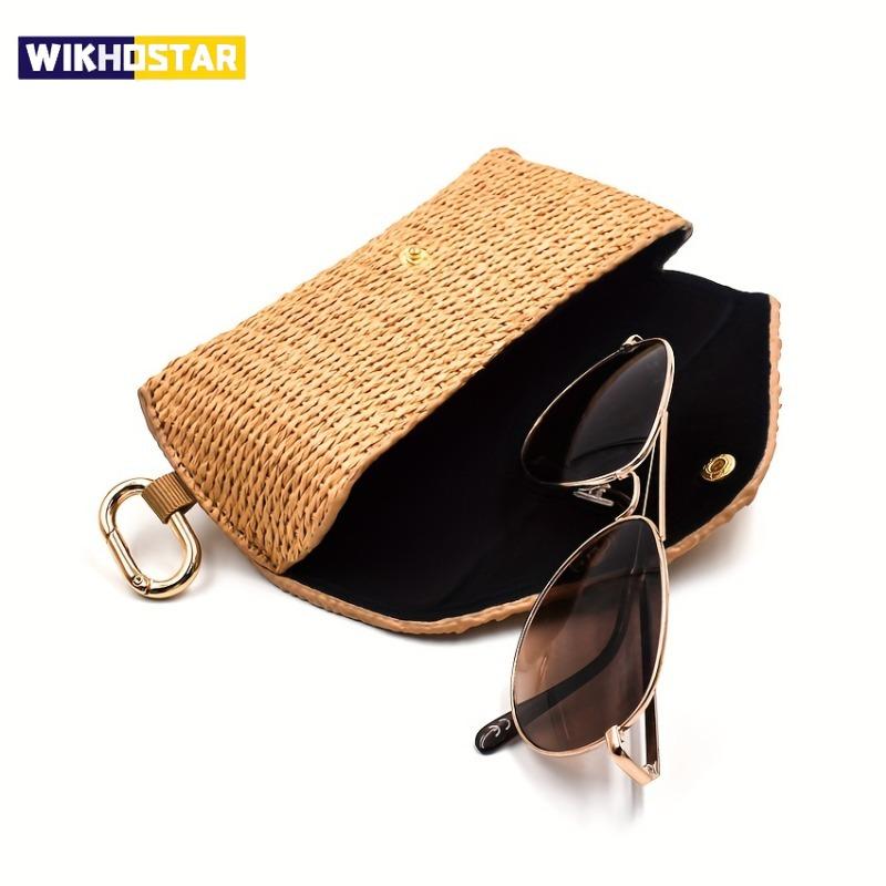 Chic Woven Straw Eyeglass Case with Hook Soft Protective Fashion Glasses Pouch for Women's Fashion Accessory