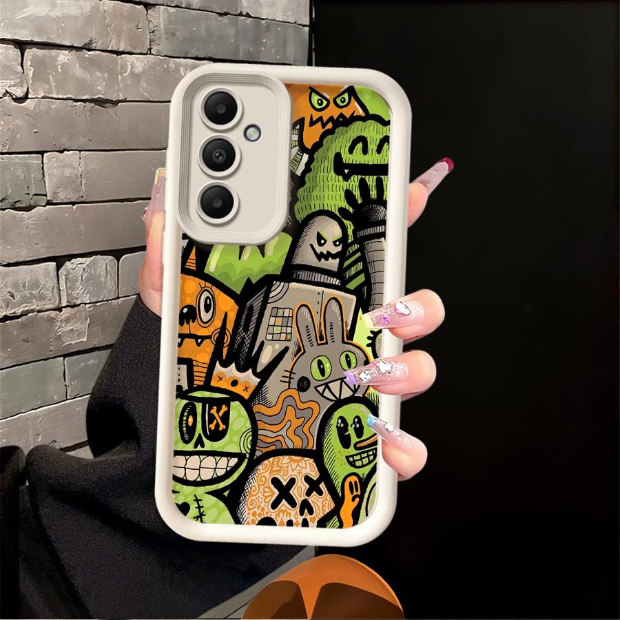 Case for Samsung Galaxy A16 A53 A54 A51 A73 A26 A32 A71 A72 A12 A13 A15 A23 A35 A36 A34 A56 Phone Cover Green Graffiti Pattern