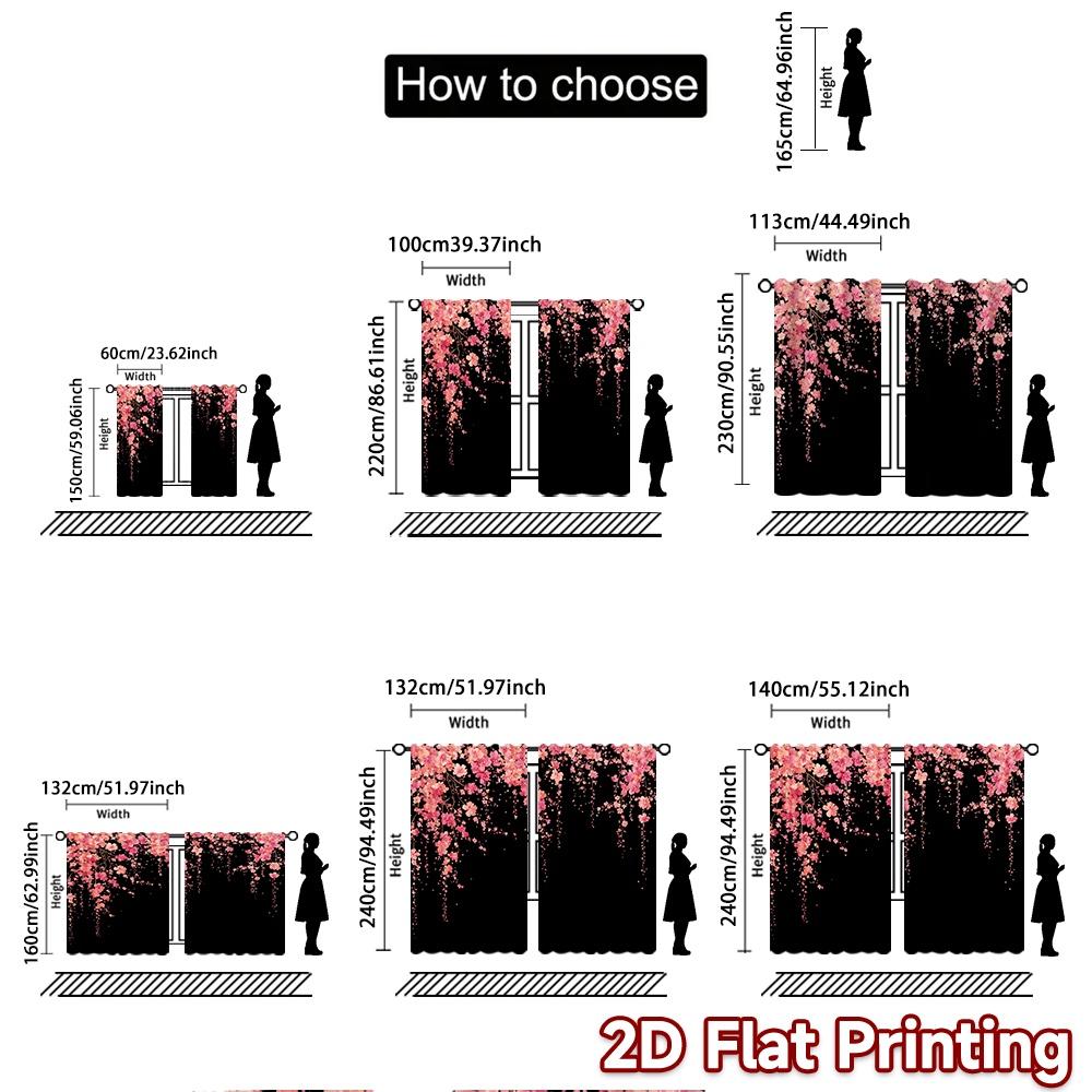 Set Of 2 Flat Printing Curtains Without Rod Cherry Blossoms Popular Drapes Festival Prints Curtain Sheer Made Polyester
