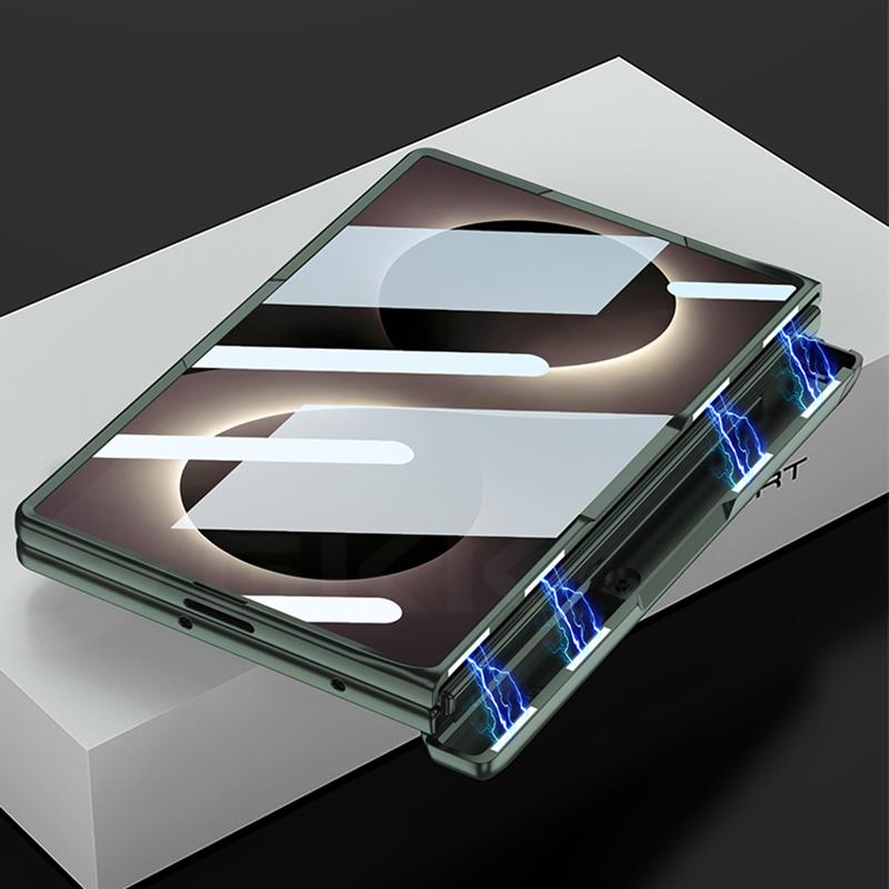 Magnetic Hinge Stand Plastic Case for Samsung Galaxy Z Fold 8 Screen Glass Wireless Charge Ring Cover for Galaxy Z Fold8 Case