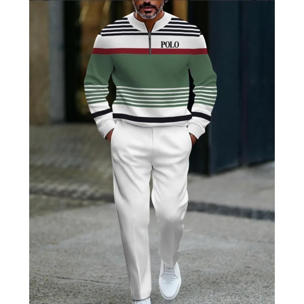 Herren Mode Stil Gedruckt Zweiteiliges Set 3D Digital Halber Reißverschluss Lässig Trendig Sportbekleidung Herbst und Winter Set