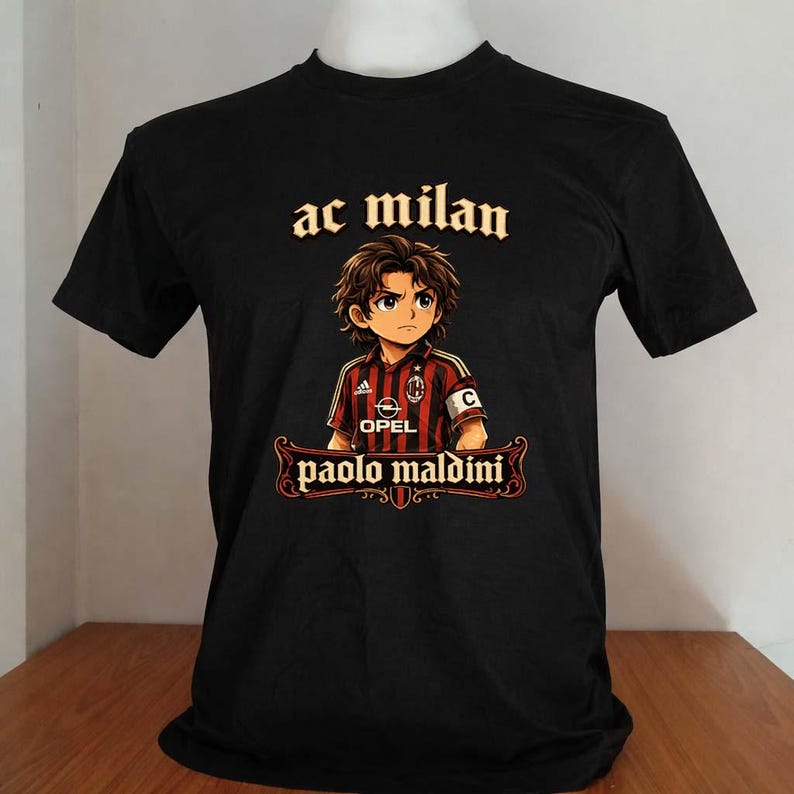 paolo maldini ac milan cartoon shirt black color M
