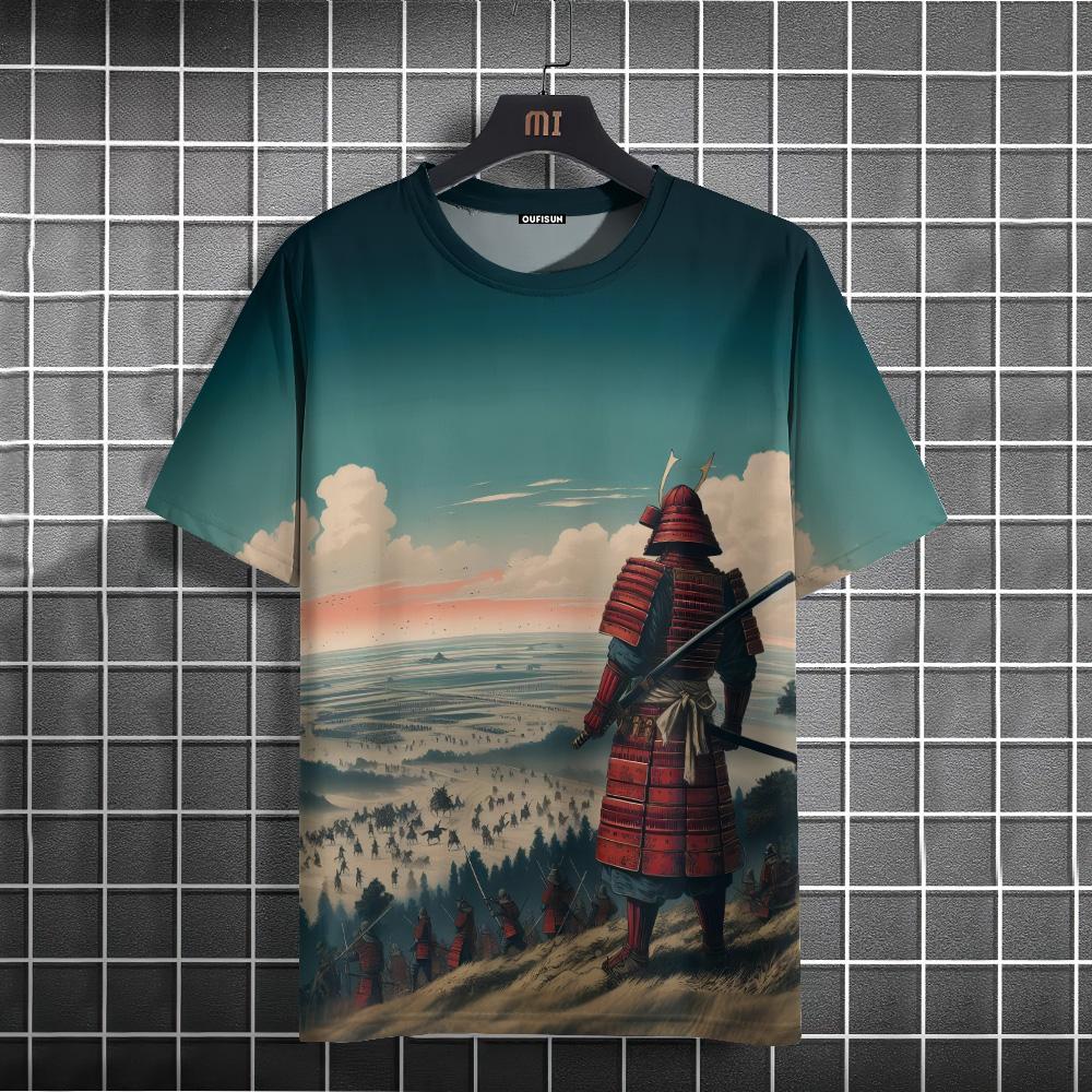 Ανδρικό μπλουζάκι με μοτίβο πολεμιστή ανδρικό μπλουζάκι ιαπωνικού στυλ Casual φαρδιά μπλουζάκια με κοντό μανίκι Υπερμεγέθη ανδρικά μπλουζάκια καλοκαιρινά