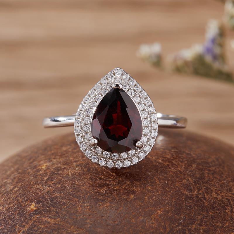 Droplet-Shaped Natural Topaz Citrine Amethyst Ring Women'S S925 Sterling Silver Colored Treasure Jewelry Index Finger Ring Earrings