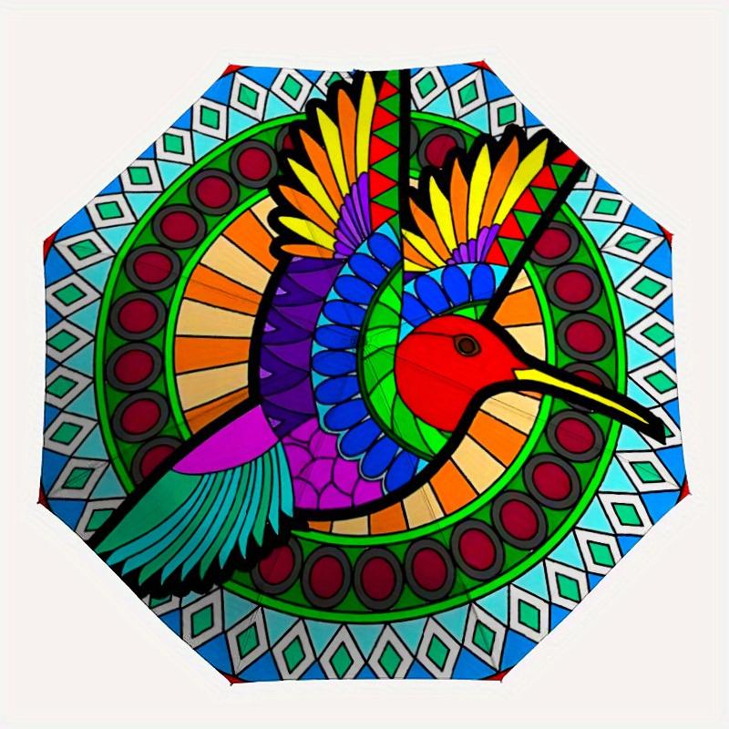 

1pc Hummingbird Mandala Automatic Open/close Folding Umbrella, Compact Portable Travel Umbrella, Perfect Birthday/Christmas, Cute Umbrella,