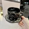 Nordic Style Hand Pinched Irregular Ceramic Mugs Coffee Cup Dessert Cup with Saucers Love Pattern Exquisite Afternoon Tea Cups