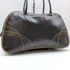 2000 FW Archive Y2K 2000 1990s 00s Bowling Bag Mini Boston Handbag Chocolate Brown Mustard Yellow Stitching Genuine Leather